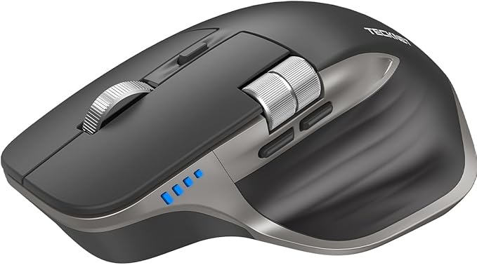 TECKNET Wireless Mouse Bluetooth Mouse (BT5.3/5.0 &amp 2.4G) Rechargeable Ergonomic Optical Mouse with 6 Adjustable DPI Side Scroll Quiet Clicks USB A Receiver 7 Buttons Wide Compatibility - Gr