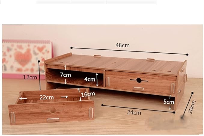 Simple Desktop Computer Monitor Laptop Heightening Base Bracket Office Storage Rack Screen Riser with Drawer and Phone Holder-Computer(D)