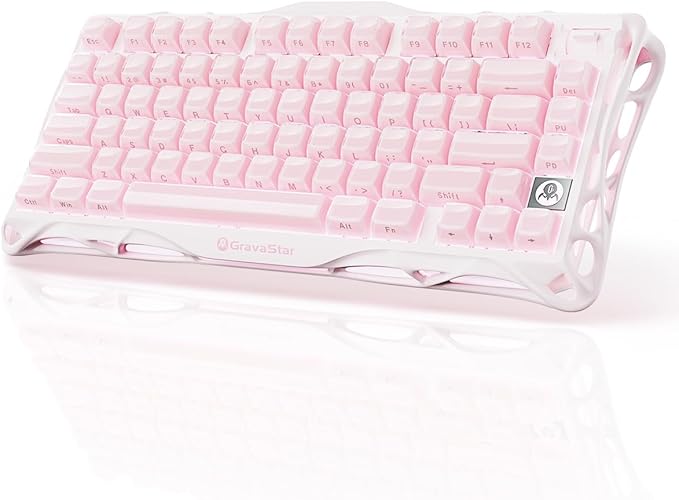 GravaStar Mercury K1 75% Pink Wireless Keyboard Aluminum Alloy Exoskeleton Design Mechanical Gaming Keyboard Gasket Hot-Swap Socket Linear Switches RGB Backlit