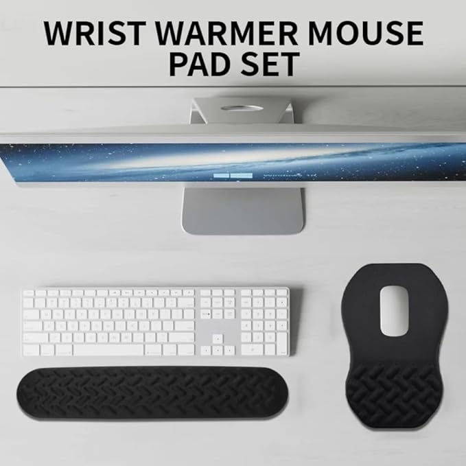 3-in-1 Ergonomic Mouse Pad Set with Keyboard Wrist Rest Support &amp Cable Organizer – Memory Foam for Carpal Tunnel &amp Pain Relief Non-Slip Base – Ideal for Office &amp Gaming – Gift Box – Blac