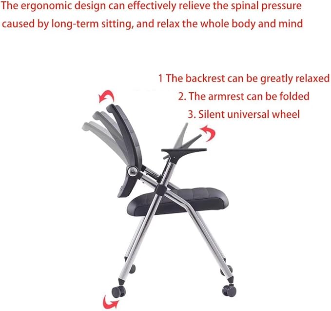 Comfortable Foldable Office Home Office ChairFolding Chair with Wheels Desk Chairs for Bedroom with Padded Seats Small SpacesGaming Ergonomic Foldable armrest360° RotationBlack