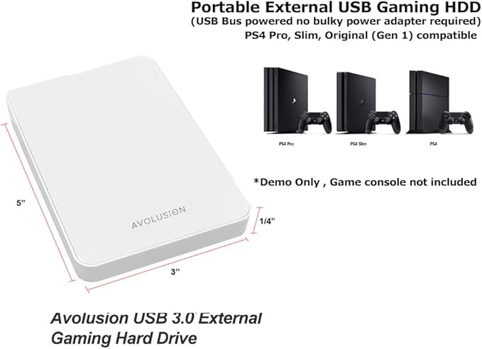 Avolusion Z1-S 500GB USB 3.0 Portable External Gaming Hard Drive - White (for PS4 Pre-Formatted) - 2 Year Warranty (Renewed)