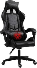 Ergonomic E-Sports Gaming Chair with Massage Lumbar Support Adjustable Height Retractable Footrest USB Massage Pillow(All Black)