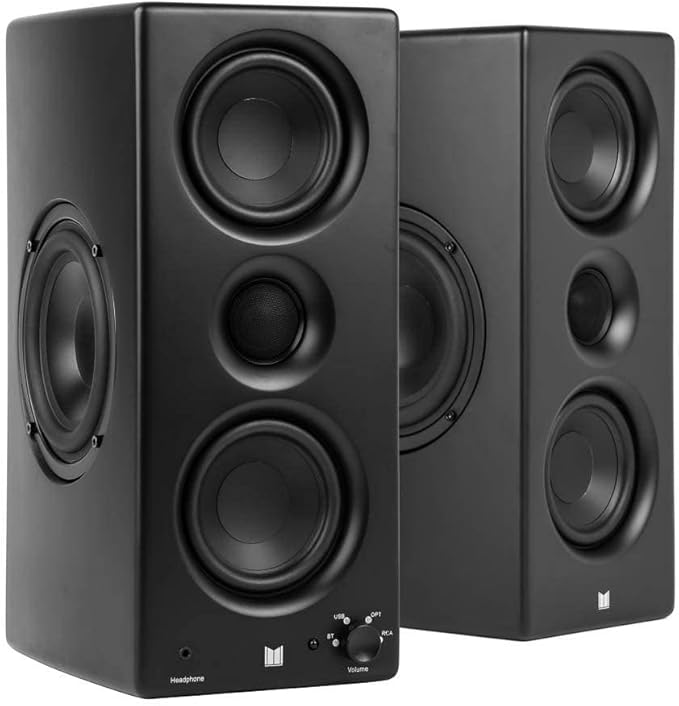 Monolith Powered Desktop Speakers - 100-Watt with Optical and USB Inputs Subwoofer Output Bluetooth aptX HD Remote Control Included for PCs and Laptops Black MTM-100