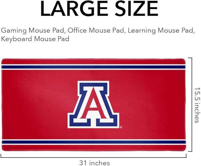 University of Arizona Wildcats Primary Logo Stripes Large Gaming Mouse Pad Desk Mat with Stitched Edges Non-Slip Base for Gamer Home and Office 31.5 x 15.7