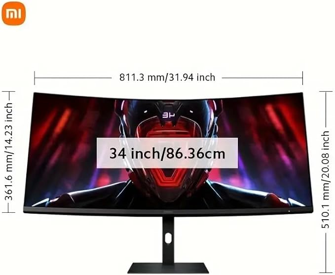 XIAOMI Curved Gaming Monitor 34-inch 180Hz High Reshed Rate 1ms Fast FreeSync Premium Professional Calibration 95% DCI-P3 100% sRGB* Low Blue Light Computer Screen Monitor Desktop Monitor