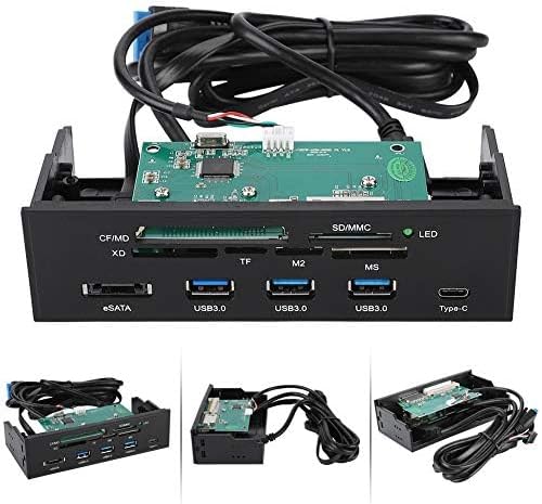 ASHATA Front Panel Hub 11 Port PC Front Panel with USB 3.0 Ports USB 3.1 eSATA Port and 6 Card Slots Card Reader Support M2 MSO Memory MS XD 64G CF Card Fit Any 5.25” Computer Case Front Bay