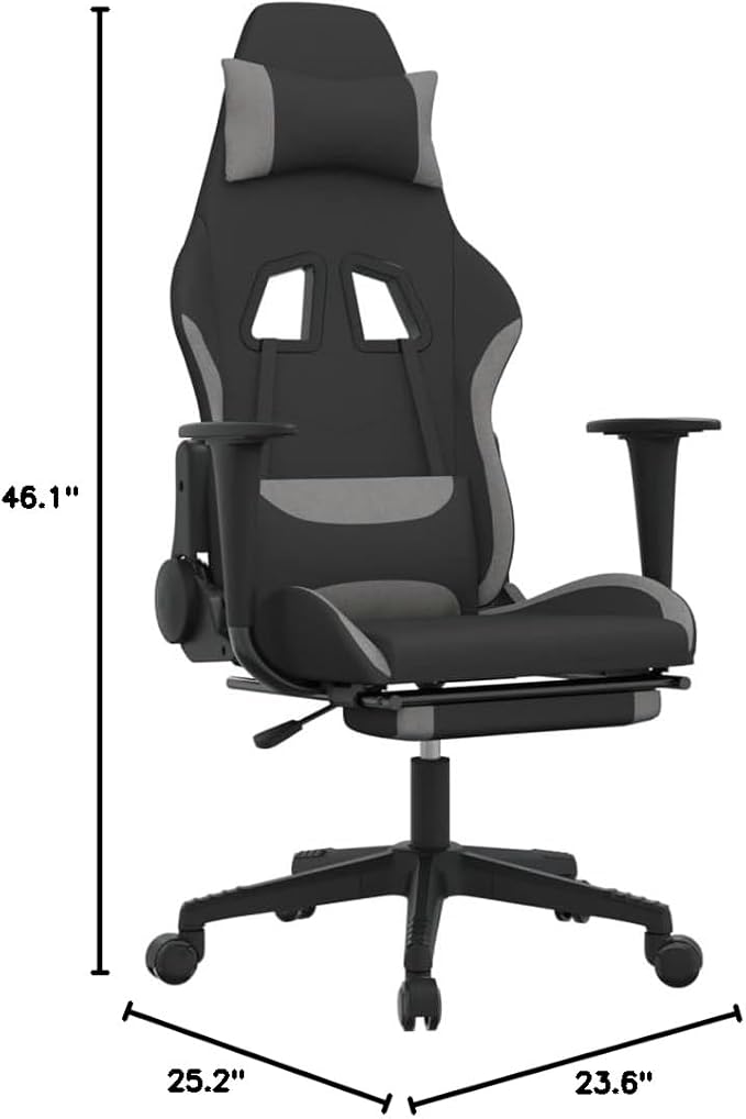 YAFF Gaming Chair with Footrest Black and Light Gray Fabric