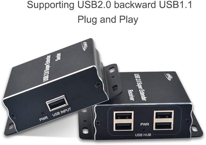 eKL USB 2.0 Extender 196ft/60m Over Cat5e Cat6 Cable 1 Input 4 Ports Output Plug and Play No Driver Needed Support All Operating Systems Two Web Cameras Work Synchronously