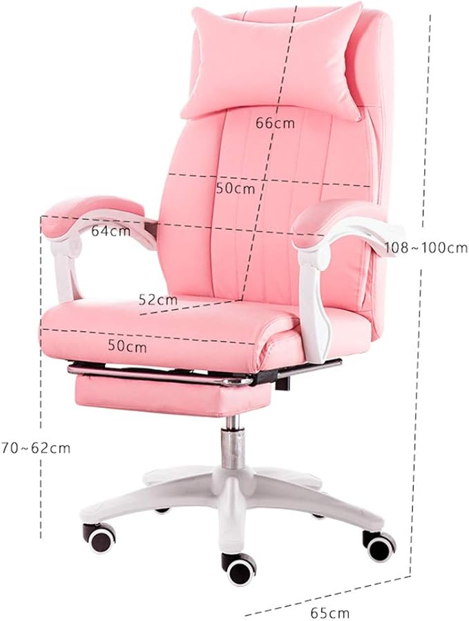 Katzowen Home Office Chair Racing Gaming Chair PU Computer Chair Active headrest 150 ° Reclining backrest Office Chair with footrest Load-Bearing 150kg Pink