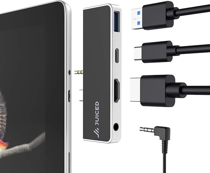 Juiced Systems QuickHUB - Surface Go Adapter - 2X USB 3.0 | 4K HDMI | USB-C | AUX - Designed for Surface GO | Surface GO 2