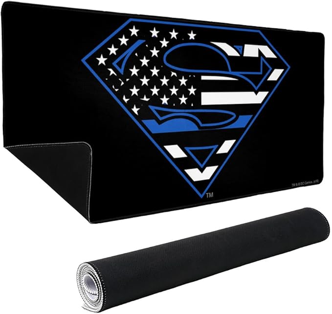 Superman Thin Blue Line Flag Shield Logo Large Gaming Mouse Pad Desk Mat with Stitched Edges Non-Slip Base for Gamer Home and Office 31.5 x 15.7