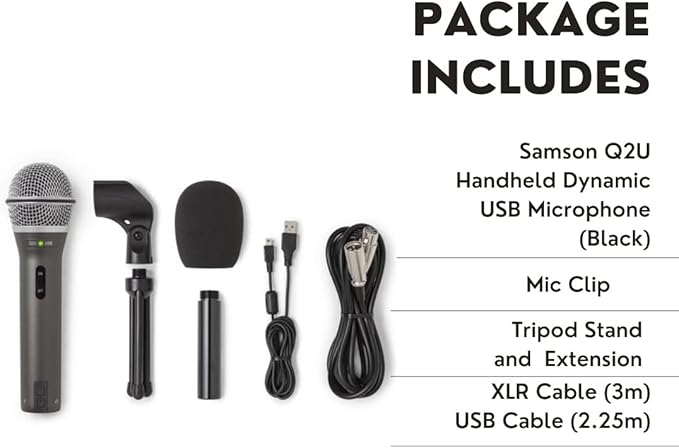 SAMSON Q2U USB/XLR Dynamic Microphone Recording and Podcasting Pack (Black)