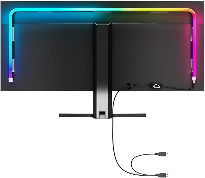 Upgraded 32-Inch Monitor Backlight Unibody LED Strip with 45° Upward Glow &amp Dual USB Power Smart Ambient PC Lighting with Screen Sync