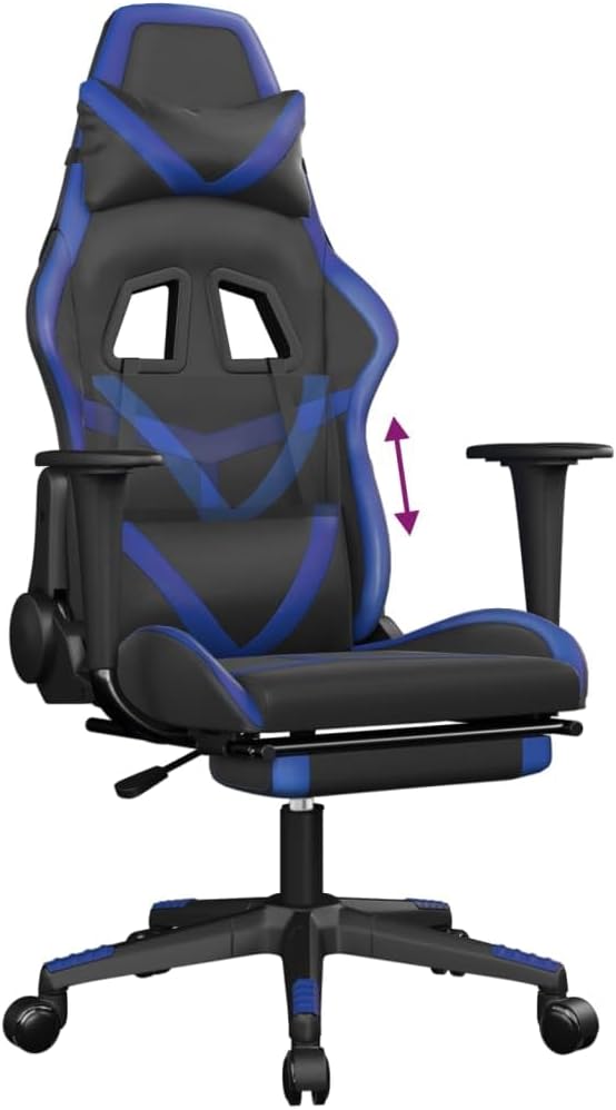 Faux Leather Gaming Chair with FootrestComputer Game ChairOffice ChairErgonomic Desk Chair PC Gaming Chair for Adults Teens(Black&ampBlue) -AA