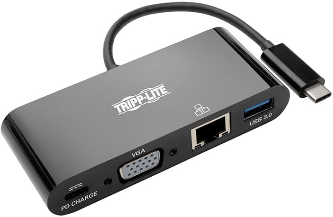 Tripp Lite USB C to VGA Multiport Adapter Converter Docking Station w/ USB-A Hub USB-C PD Charging Gigabit Ethernet USB Type C 1080p Black (U444-06N-VGUB-C)