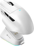 ATTACK SHARK V6 Wireless Gaming Mouse with RGB Charging Dock 25K DPI PAW3311 Sensor 1K Polling Tri-Mode Ergonomic PC Mice 5 Programmable Bottons Cloud-Based AI Driver for Win/MacWhite