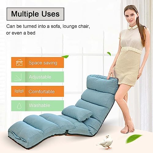 Floor Chairs with Pillow for AdultsFloor Gaming Chair with 3 Position Adjustable Head、Back and Knee SupportNo Assembly Folding Lazy Sofa Chair for GamingSleepingReading