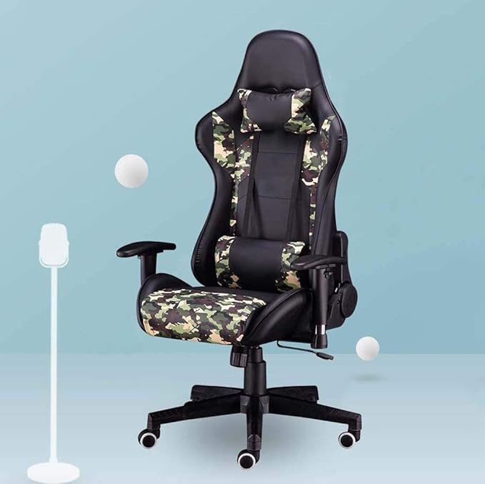 Gaming Chair Office Chair High Back Computer Chair Leather Desk Chair Racing Executive Ergonomic Adjustable Swivel Task Chairwith Headrest and Lumbar Support(B)