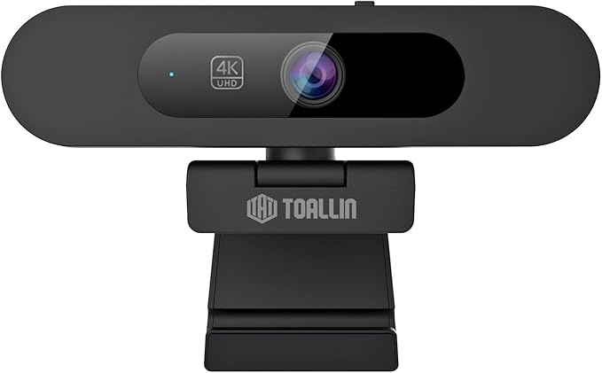 TOALLIN 4K AI Webcam with WDR Auto Light Correction AI Tracking with Auto-Framing Auto-Focus 5X Adjustable Digital Zoom Built-in Dual Noise-Canceling Mics 92° FOV Webcam for Online Video Calls