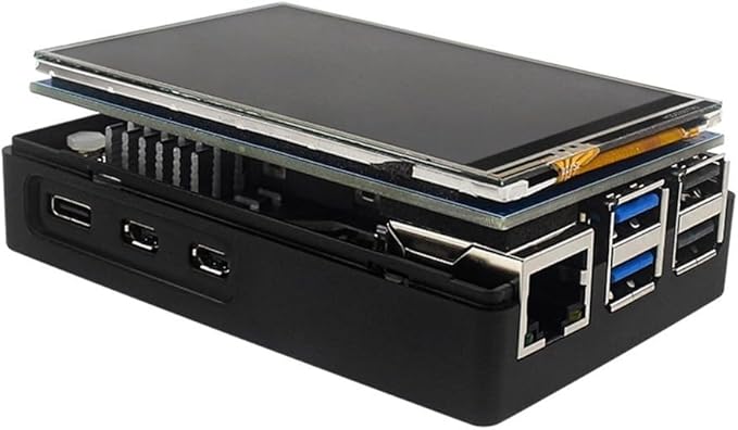 3.5 Inch LCD Display Module with Touch Pen and Black ABS Case 480x320 Resolution 60FPS Screen Kit with Active Cooler and Aluminum Heatsink Compatible with Raspberry-Pi 5/4/3