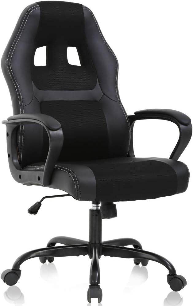 Gaming Chair Ergonomic Computer Desk Chair Adjustable PU Leather Racing Chairs with Lumbar Support Armrest High Back Swivel Computer Chairs for Adults Black