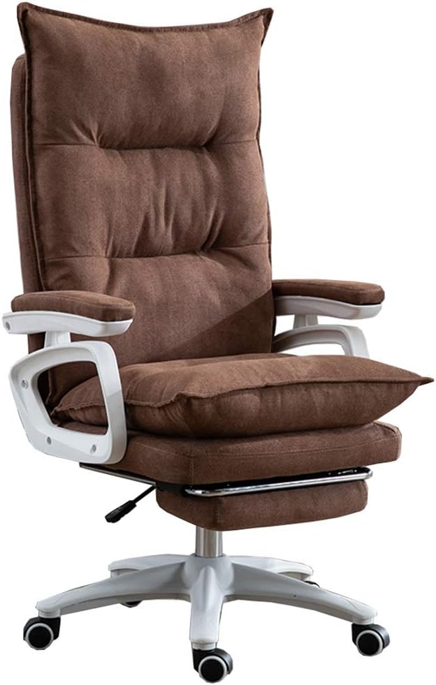 REMYS Home Office Chair Executive Office Chair Double Thickening Design Home Office Chair Tilt 140° with footrest and backrest Fabric Racing Game Chair (Color : Brown)