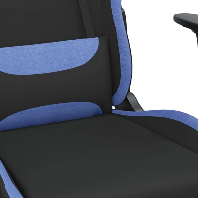 Massage Gaming Chair with Footrest and Lumbar Support Computer Chair Height Adjustable Game Chair with 360°-Swivel Seat and Headrest Black and Blue Fabric -AA