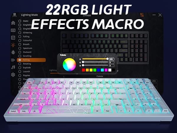 ZORNHER ZH980 Mechanical Keyboard Wireless95% White Creamy Keyboard with Number PadGaming Keyboard with Number PadShine Through Spider Web PC KeycapsCreamy Sounding Linear SwitchesFull Size