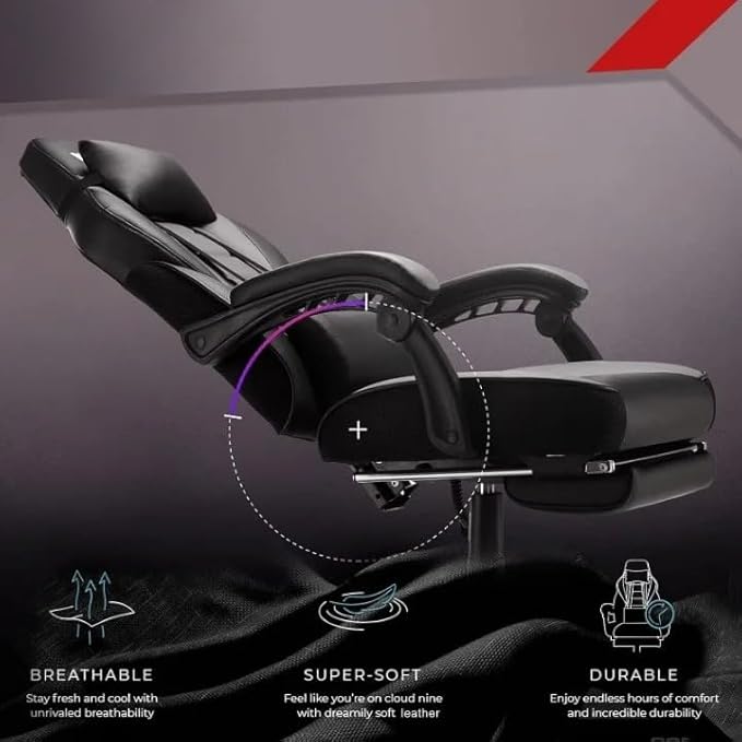 Generic Gaming Chair with Massage Function Ergonomic Design Footrest and Lumbar Support Large Cushion Size (Light Gray) 24* x 27.2* x 52.9*