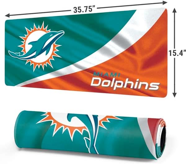 Skinit Extra Large Gaming Mouse Pad - Officially Licensed Miami Dolphins Design with Stitched Edges Waterproof Non-Slip Rubber Base Desk Mat for Keyboard &amp Mouse 35.75 x 15.4 inches