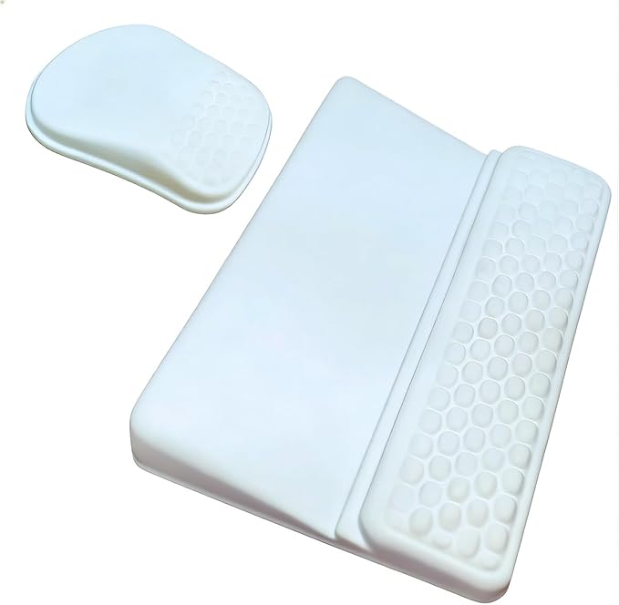 Keyboard Wrist Rest -Ergonomic Mouse Pad- with Carpal Tunnel Pain Relief Massage Bumps and Full Memory Gel Design - Ideal Frequent Computer (White)