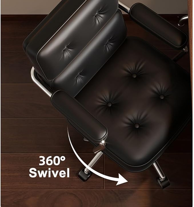 YCKEGEW Leather Swivel Office Chair with Wheels and Arms Ergonomic Desk Chair Tilting BackrestComputer Chair Height AdjustableExecutive Chair for Office(CoffeeSliver Legs)