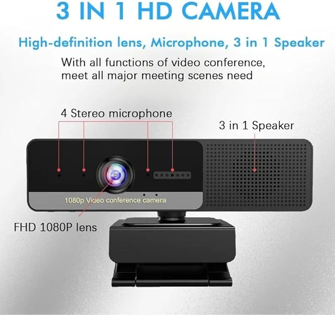 Webcam 1080P Web Camera with Speaker Microphone Cam for PC Computer Live Broadcast Laptop