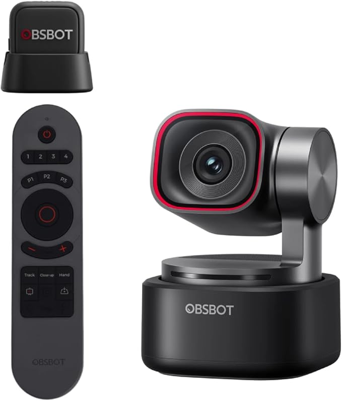 OBSBOT Tiny 3 AI-Powered Spatial Audio 4K Webcam Bundle with VOX SE &amp Remote AI Tracking PTZ Camera with 1/1.28 Sensor Tri-Mic Voice &amp Gesture Control 120FPS HDR Web Cam for PC Laptop