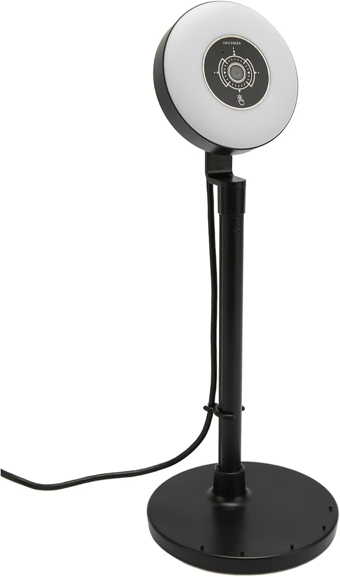 Phone Stand HD Webcam with Adjustable Light Built In Microphone USB HD 1080P Autofocus Web Cam with Retractable Pole for Online Classes Live Streaming(Black)
