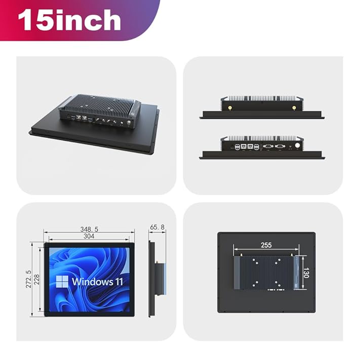 YEYO 15.0 Industrial Computer Touch Screen 10 Point Touch Industrial Computer Resolution 1024 * 768 450nit RJ45*2 USB*4 com*2 HD*1 WiFi+BT(J6412/8+128)