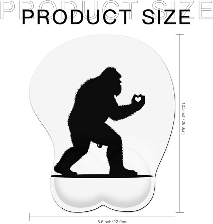Mousepad Bigfoot Holding Heart Sasquatch Ergonomic Wrist Support Non-Slip Base Mouse Mat with Wrist Rest Computer Mousemat for Desk Work Accessories Pad
