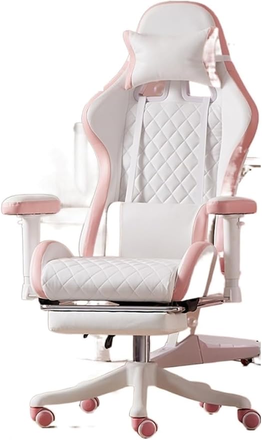 Computer Chair Chairs Gaming Chair Ergonomic Leather Chair Home Office Comfortable Game Swivel Chair Gamer Live Computer Chair Chair (Color : White Pedal)