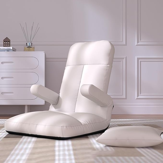 ELEFOCUS Floor Chair with 5 Positions Adjustable Folding Floor Gaming Chair with Armrest Foldable Lazy Sofa Recliner with Back Support(Beige)