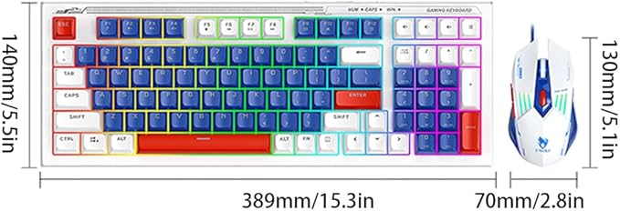 Docooler Gaming Keyboard Gaming Keyboard and Mouse Combo 98-Key Wired Mechanical Keyboard with Backlight 6D Gaming Mouse Support Adjustable Movement Speed - Blue&ampWhite
