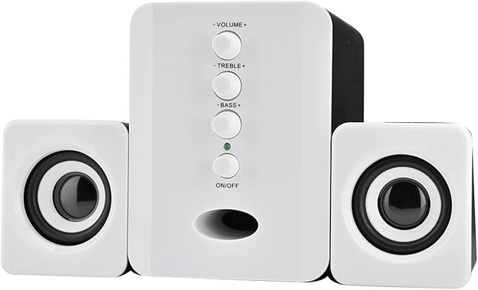 Computer Speaker Mini USB 2.1 Wired Combination Speaker Bass Music Player Subwoofer for Phone Laptop PC for Home Office (Black and White)