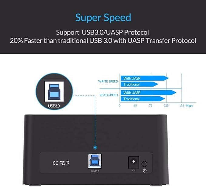 External Hard Drives Case SATA to USB 3.0 Hard Drive Docking Station 5Gbps Super Speed for 2.5''/ 3.5 SSD HDD with 12V Power Adapter