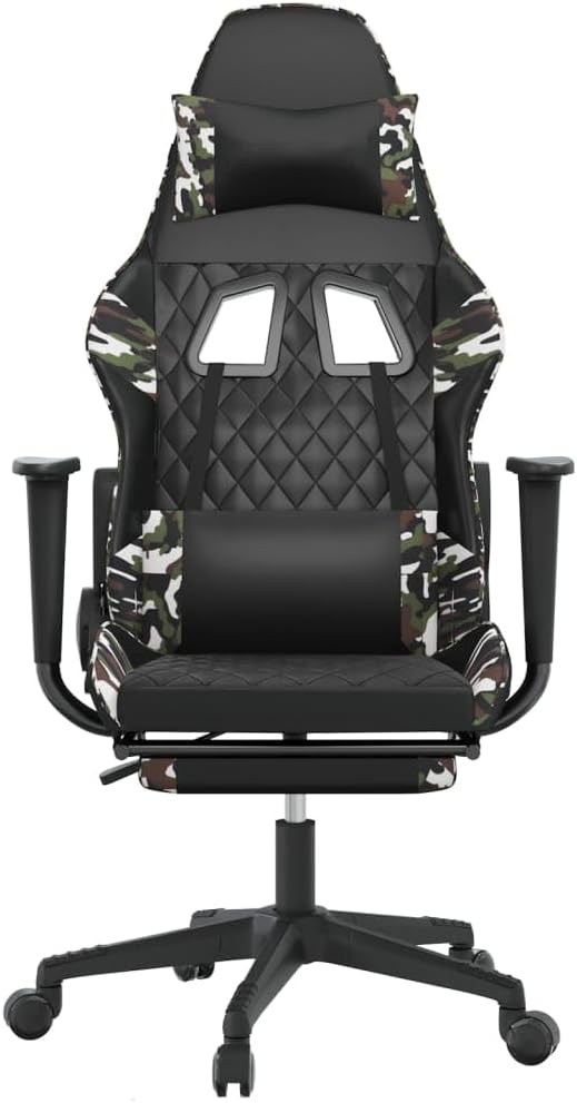 Gaming ChairAdult Office ChairComputer Game Chair Suitable for OfficeGame RoomComputer RoomBedroomStudy Room with Footrest Black and Camouflage Faux Leather