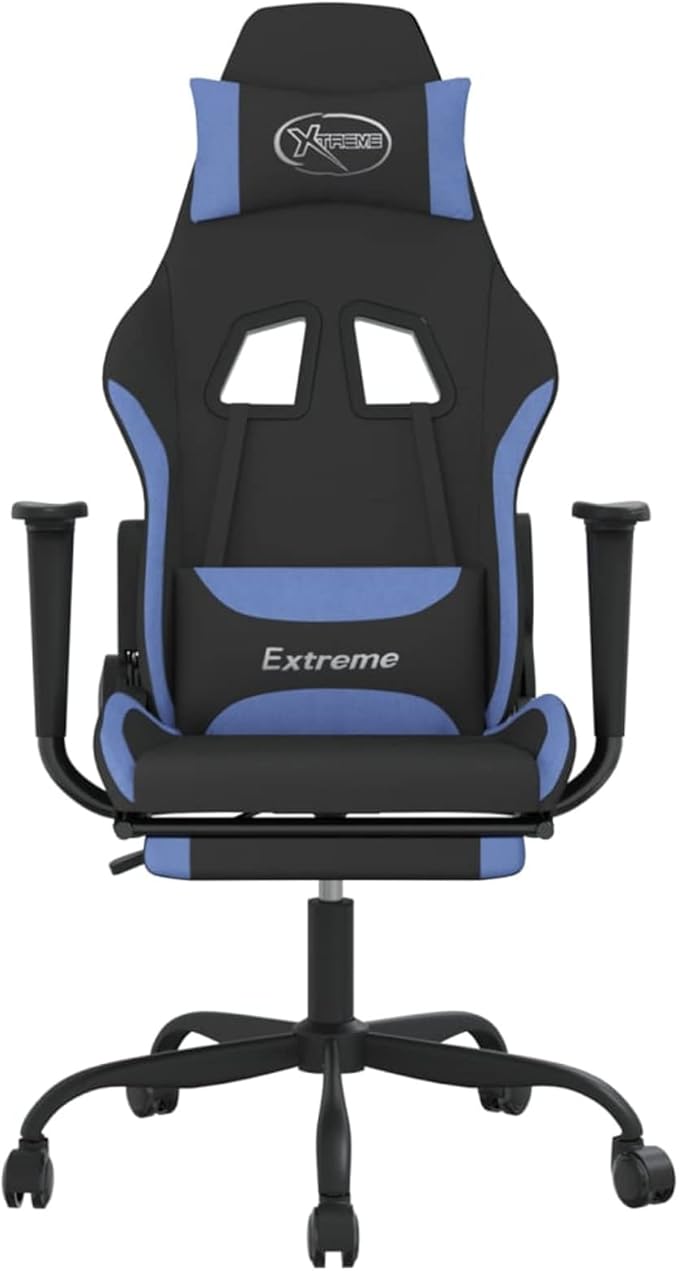 Gaming Chair with Footrest Black and Blue Fabric