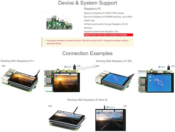 2.8inch IPS 480×640 Display LCD DPI Interface Capacitive Touch Screen Fully Laminated Toughened Glass Cover for Raspberry Pi 4B/3B+/3B/2B/Zero/Zero W WH Raspbian Kali