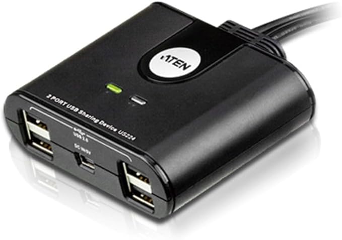 ATEN US224 2 x 4 USB 2.0 Peripheral Sharing USB Switch 2 Computers Share 4 Devices Simple Remote Port Selector Included Supports Optional USB Power Adapter - Windows Mac Linux