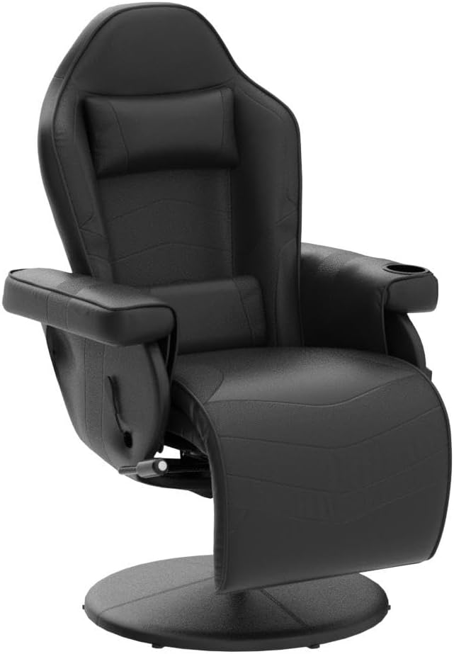 LVUYOYO Reclining Gaming Chair Gaming Chair with Footrest and Massage High Back PU Leather Gaming Recliner w/Adjustable Height Swivel Game Chair with Lumbar Support Cup Holder Headrest