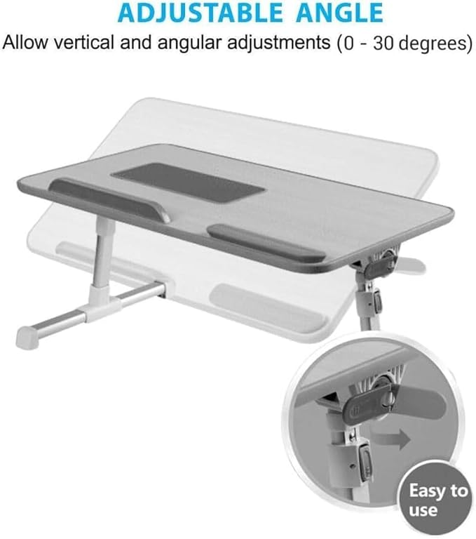 Adjustable Angle Laptop Table with Built-in USB Cooling Fan Foldable Legs for Home Office Working Gaming &amp Writing(Grey) Gray