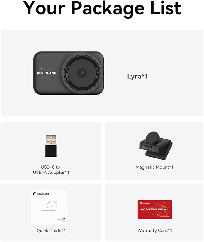 Hollyland Lyra Webcam UHD 4K Webcam for PC 1/1.5 Sensor Auto Framing PDAF Control for Live Streaming Video Calls Gaming Works with Zoom Teams Twitch &amp More
